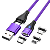 Magnetic USB Cable 3A Fast Charging cable 540° Rotate with Type C+Micro+Lightning Plugs