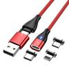 Magnetic USB Cable 3A Fast Charging cable 540° Rotate with Type C+Micro+Lightning Plugs